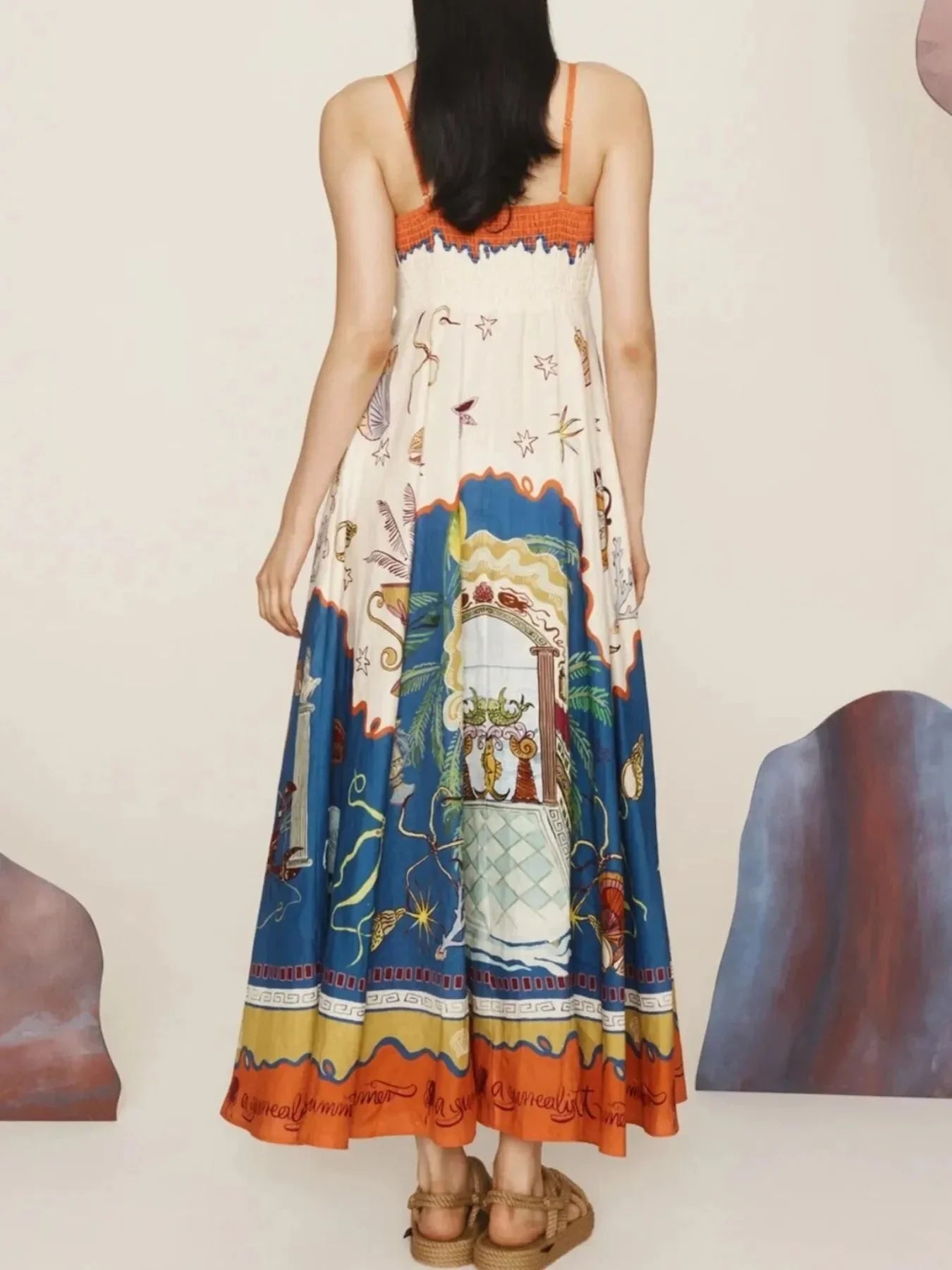 Printed Square Neck Maxi Cami Dress - VILLA FASHION