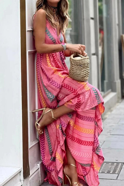 Printed Surplice Maxi Cami Dress - VILLA FASHION