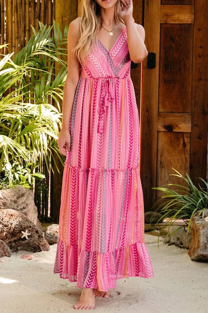 Printed Surplice Maxi Cami Dress - VILLA FASHION