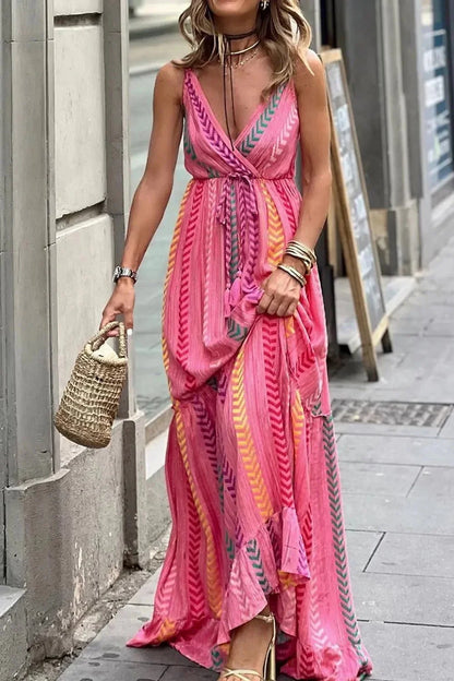 Printed Surplice Maxi Cami Dress - VILLA FASHION
