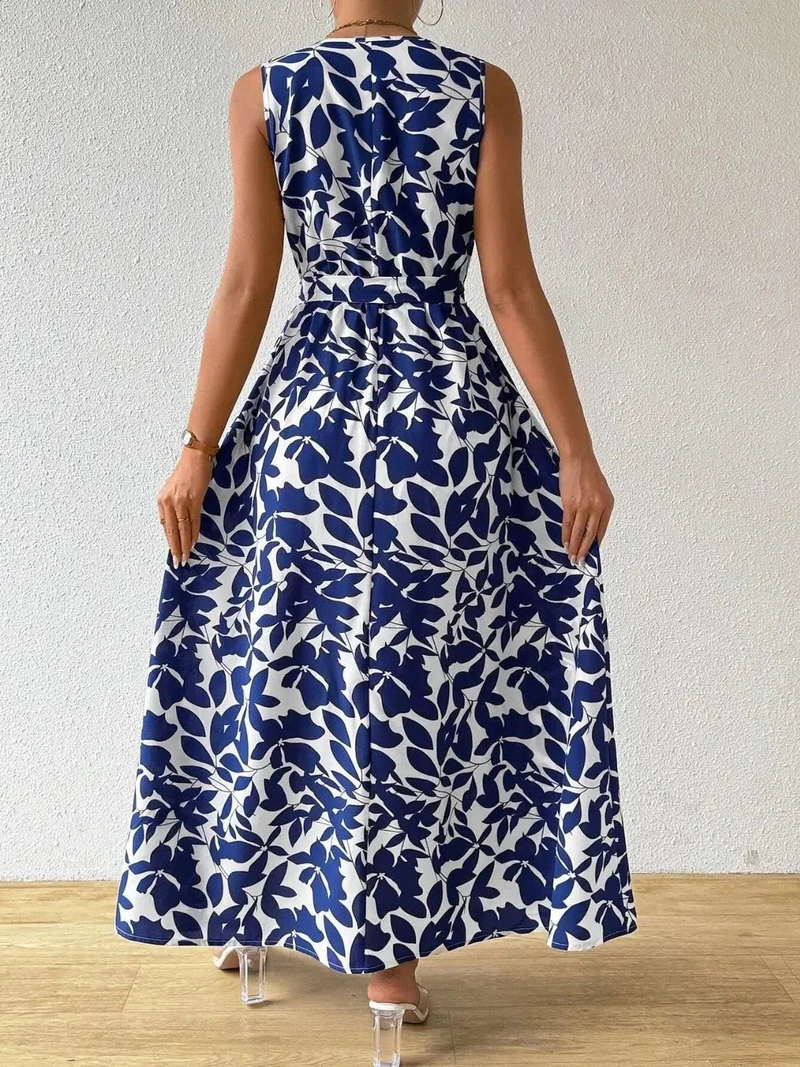 Printed Surplice Sleeveless Maxi Dress - VILLA FASHION