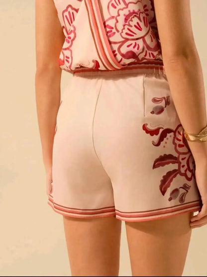 Printed Surplice Sleeveless Top and Skort Set - VILLA FASHION