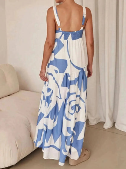Printed Tiered Square Neck Maxi Dress - VILLA FASHION