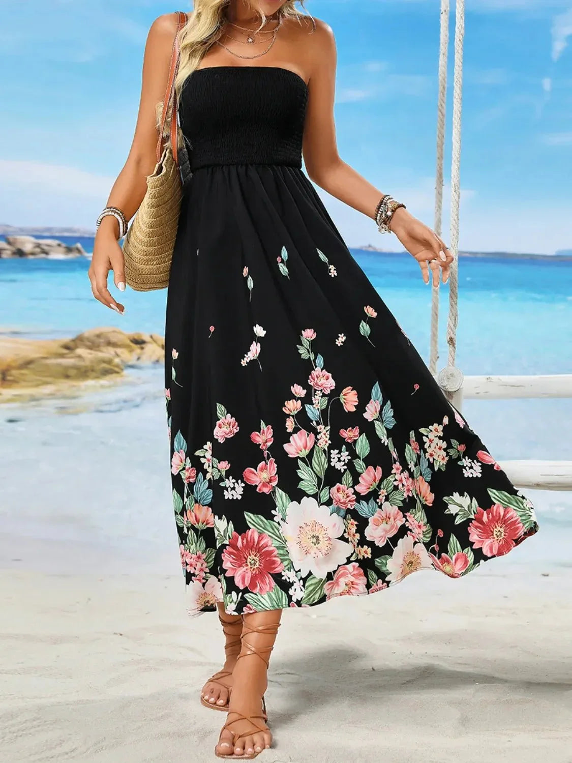 Printed Tube Midi Dress - VILLA FASHION
