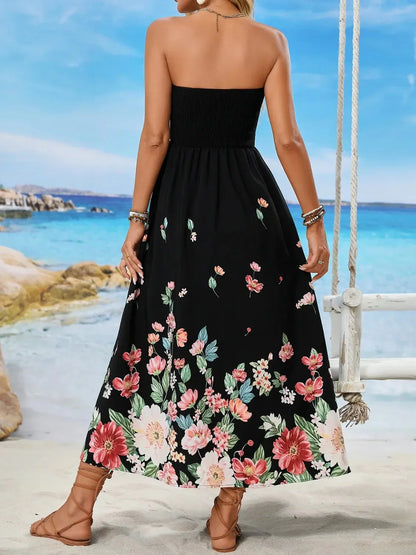 Printed Tube Midi Dress - VILLA FASHION