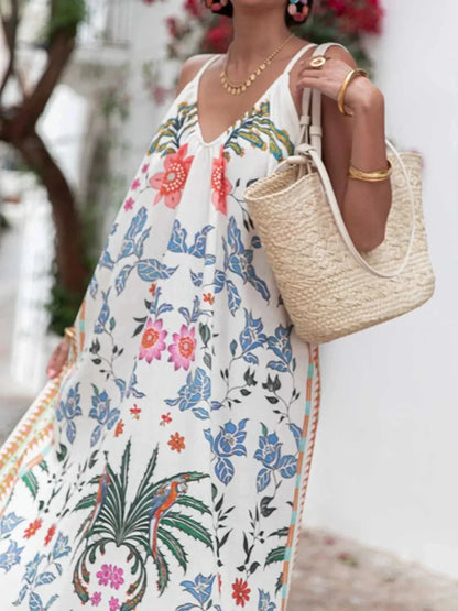 Printed V - neck Summer Maxi Dress - VILLA FASHION