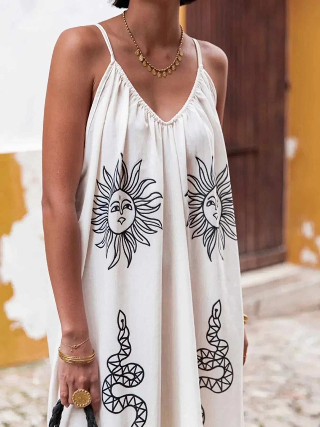 Printed V - neck Summer Maxi Dress - VILLA FASHION