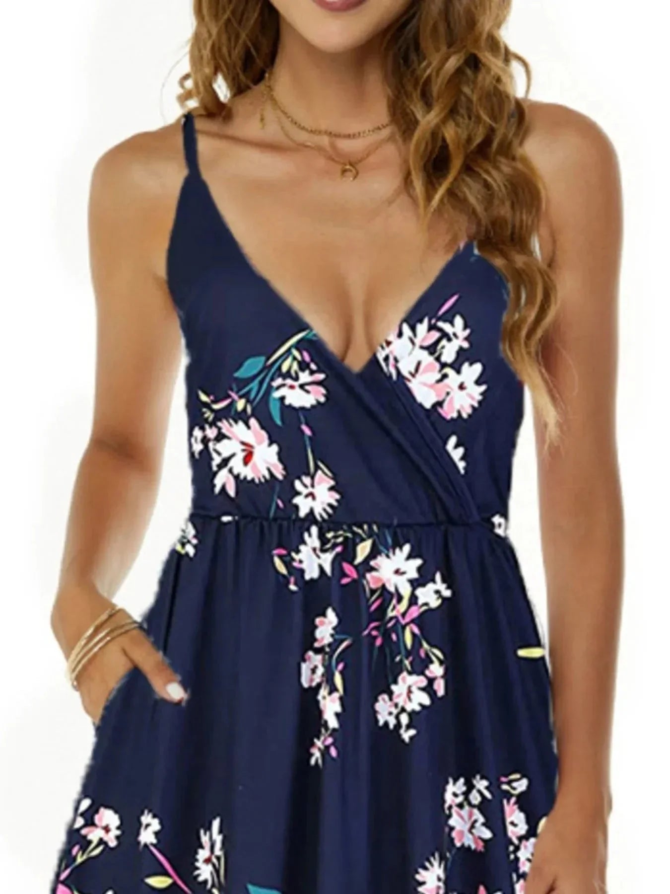 Printed V - Neck Summer Mini Dress - VILLA FASHION