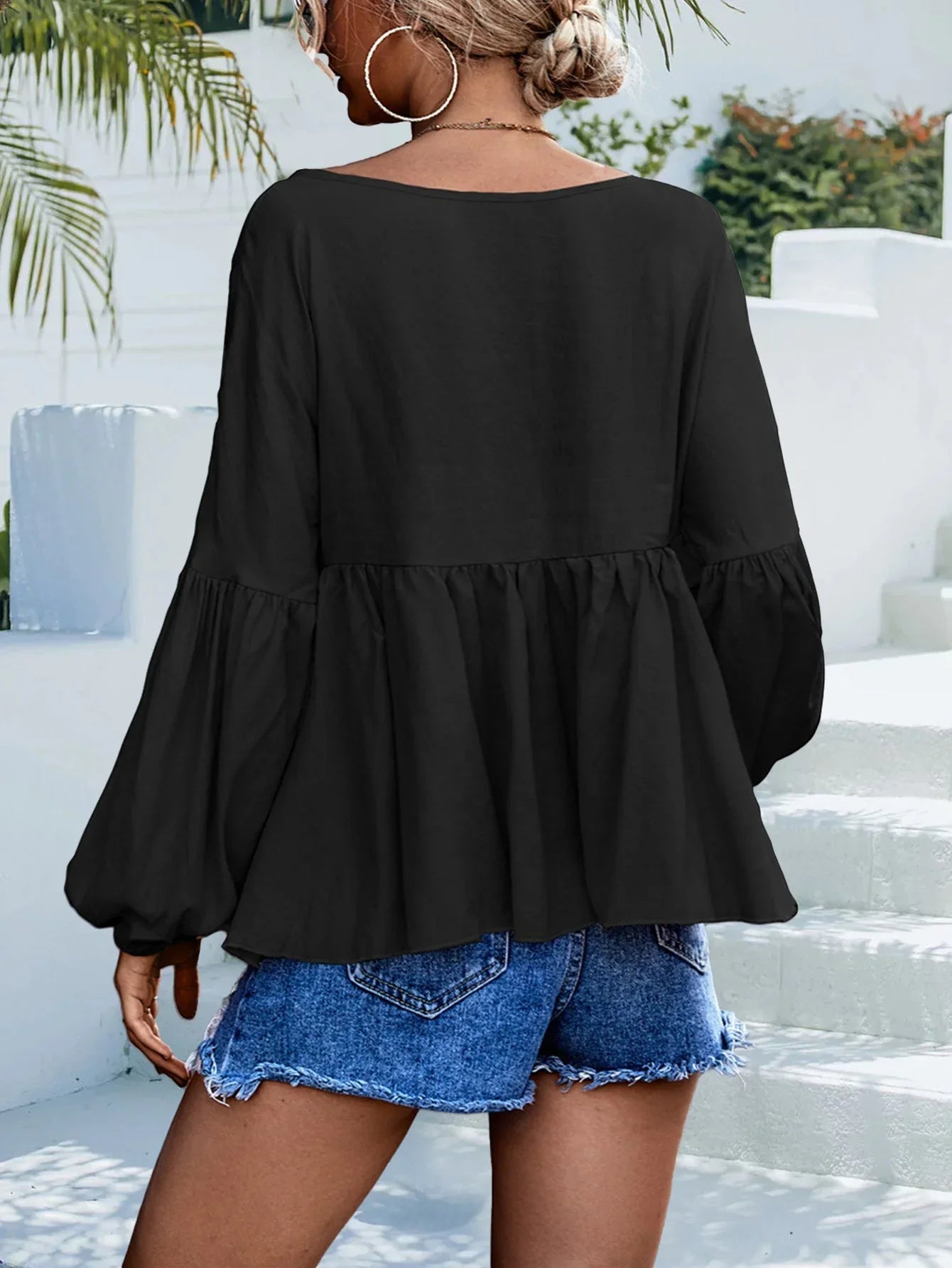 Puff Sleeve Babydoll Blouse - VILLA FASHION