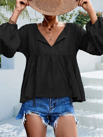 Puff Sleeve Babydoll Blouse - VILLA FASHION