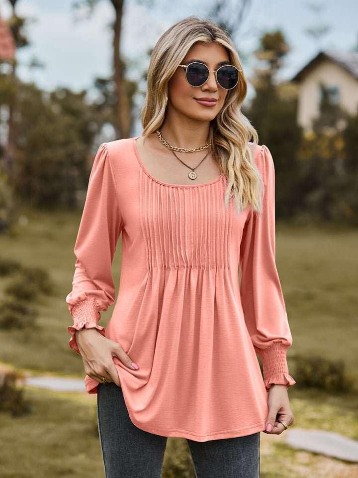 Puff Sleeve Pleated Blouse - VILLA FASHION