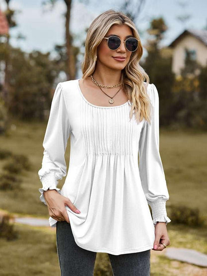 Puff Sleeve Pleated Blouse - VILLA FASHION