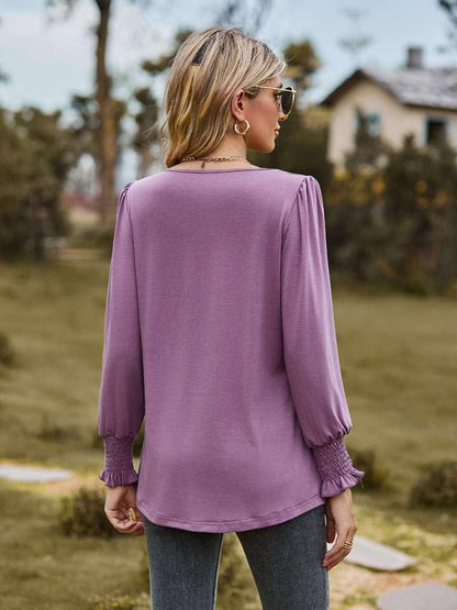 Puff Sleeve Pleated Blouse - VILLA FASHION