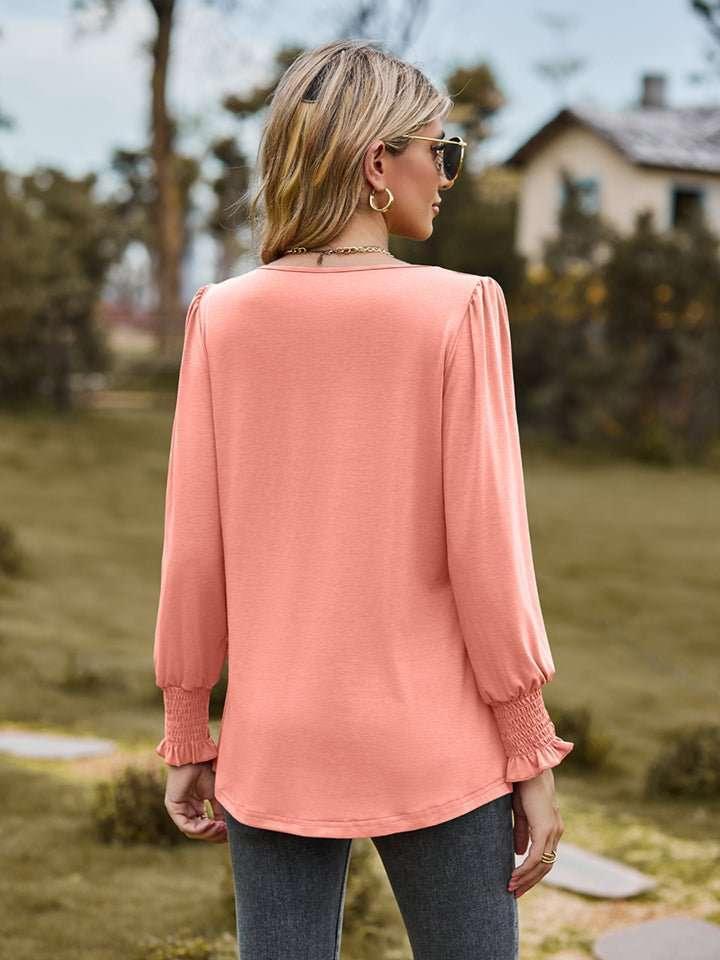 Puff Sleeve Pleated Blouse - VILLA FASHION