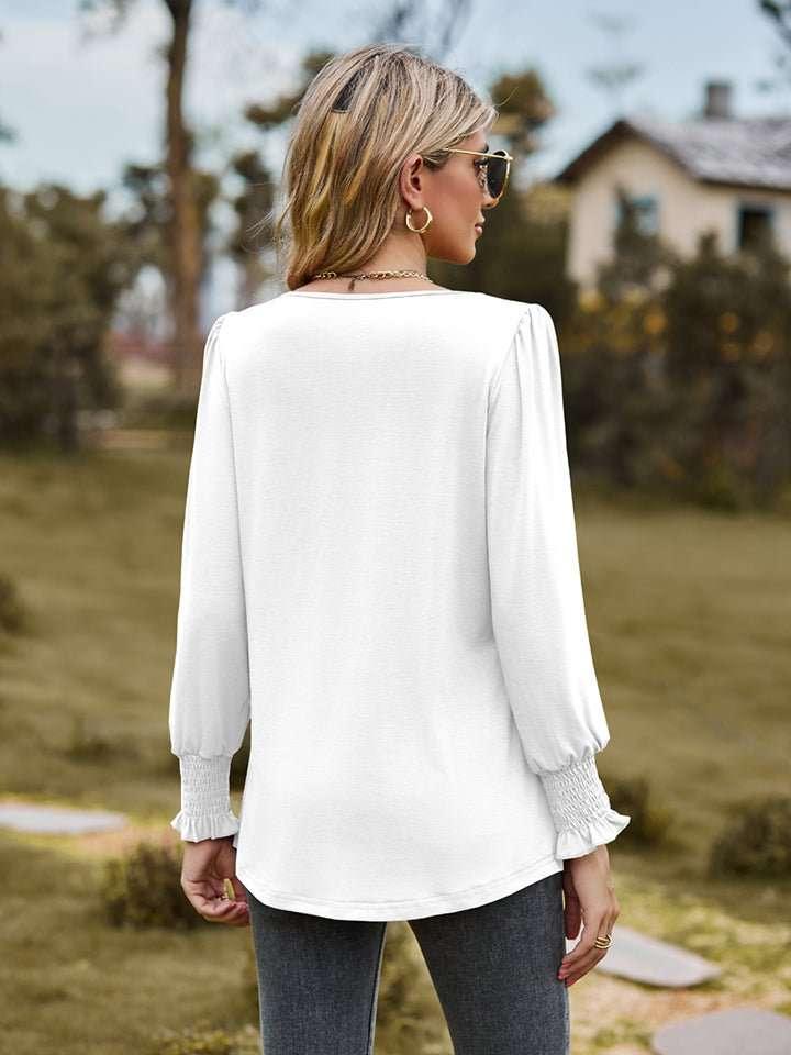 Puff Sleeve Pleated Blouse - VILLA FASHION