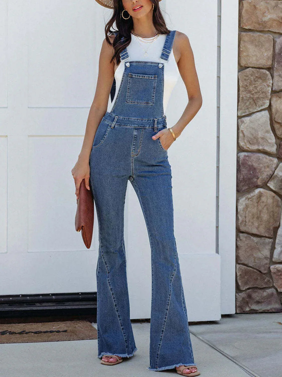 Raw Hem Denim Overall - VILLA FASHION