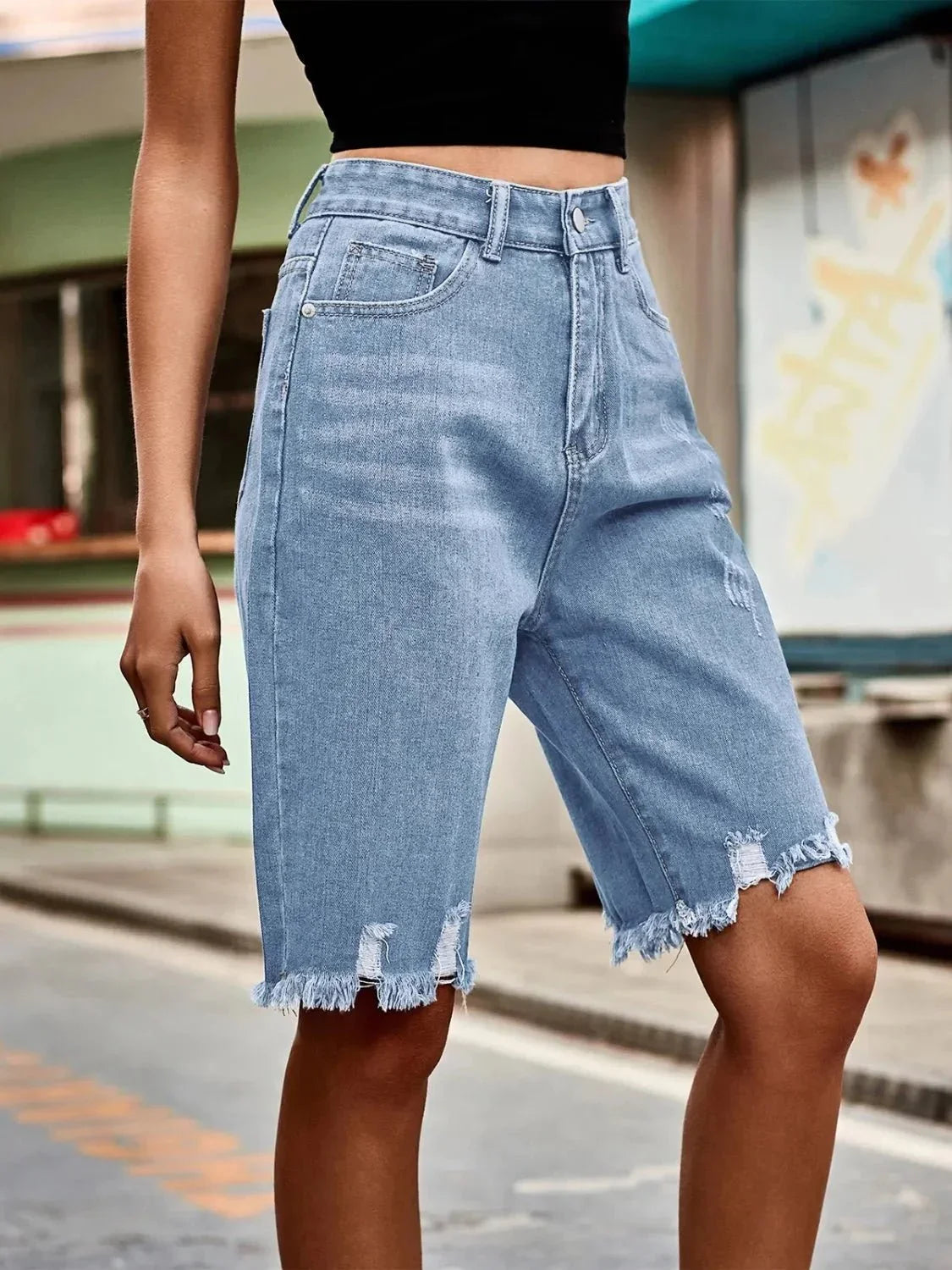 Raw Hem Denim Shorts - VILLA FASHION