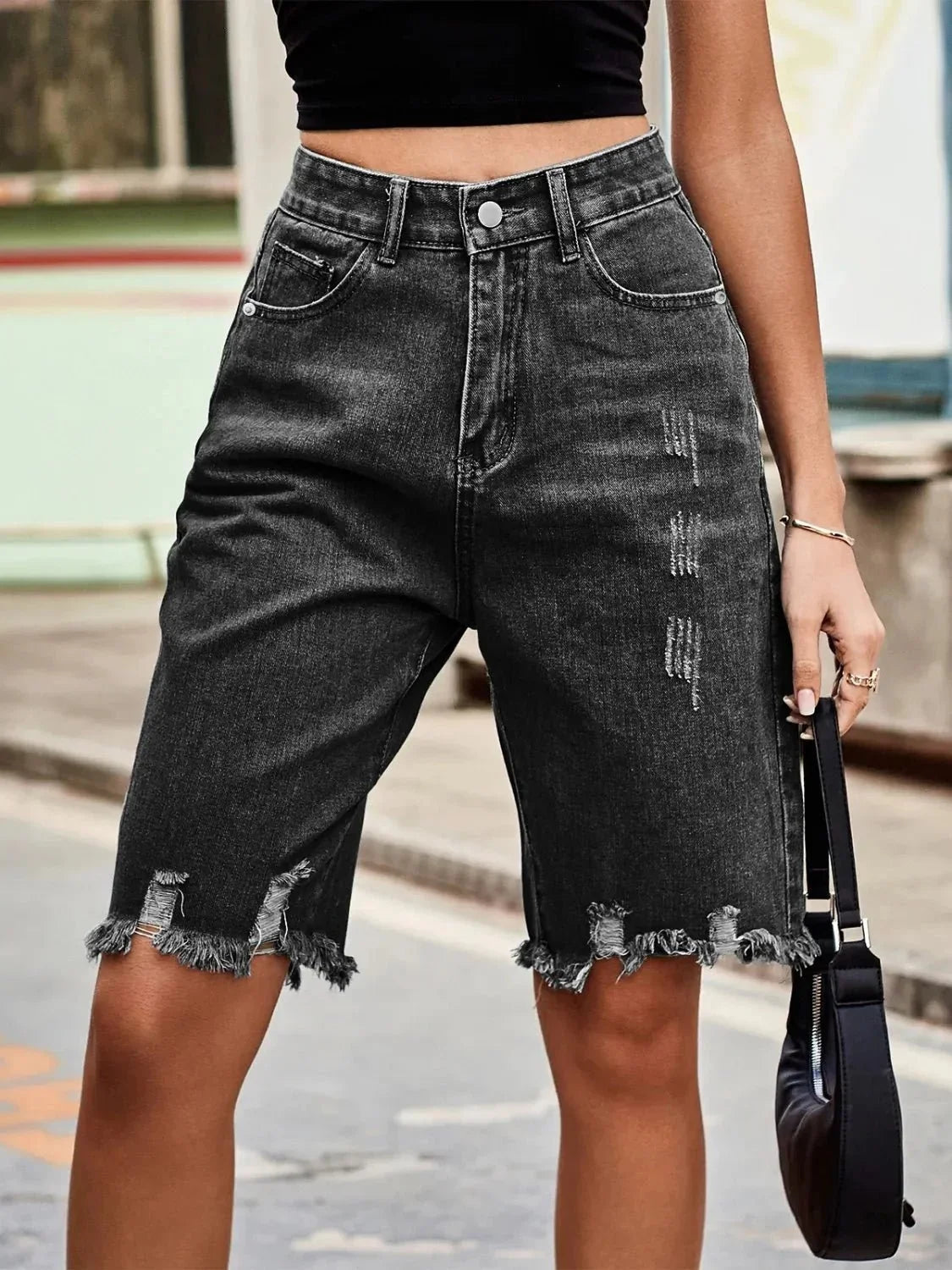 Raw Hem Denim Shorts - VILLA FASHION
