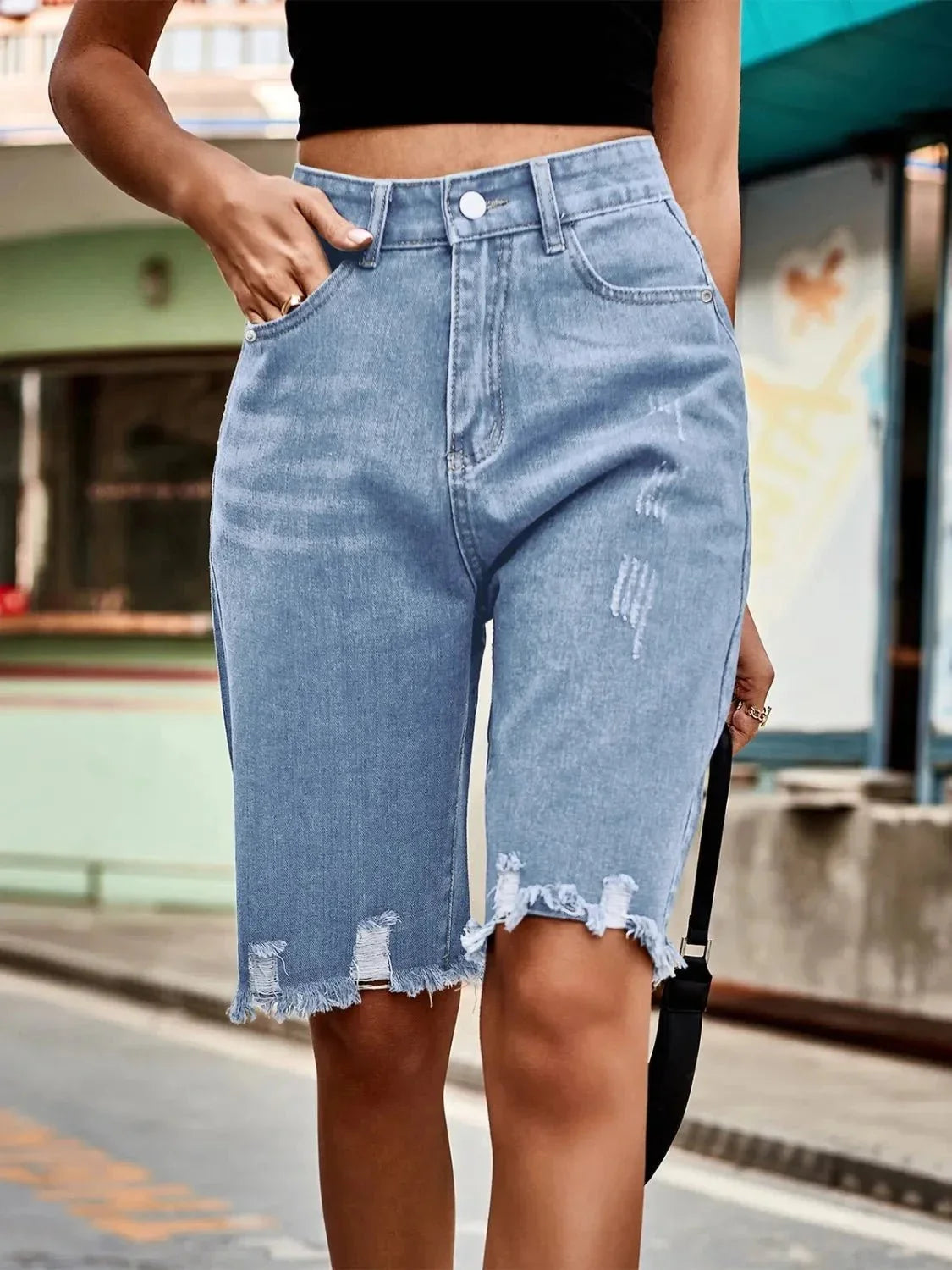 Raw Hem Denim Shorts - VILLA FASHION