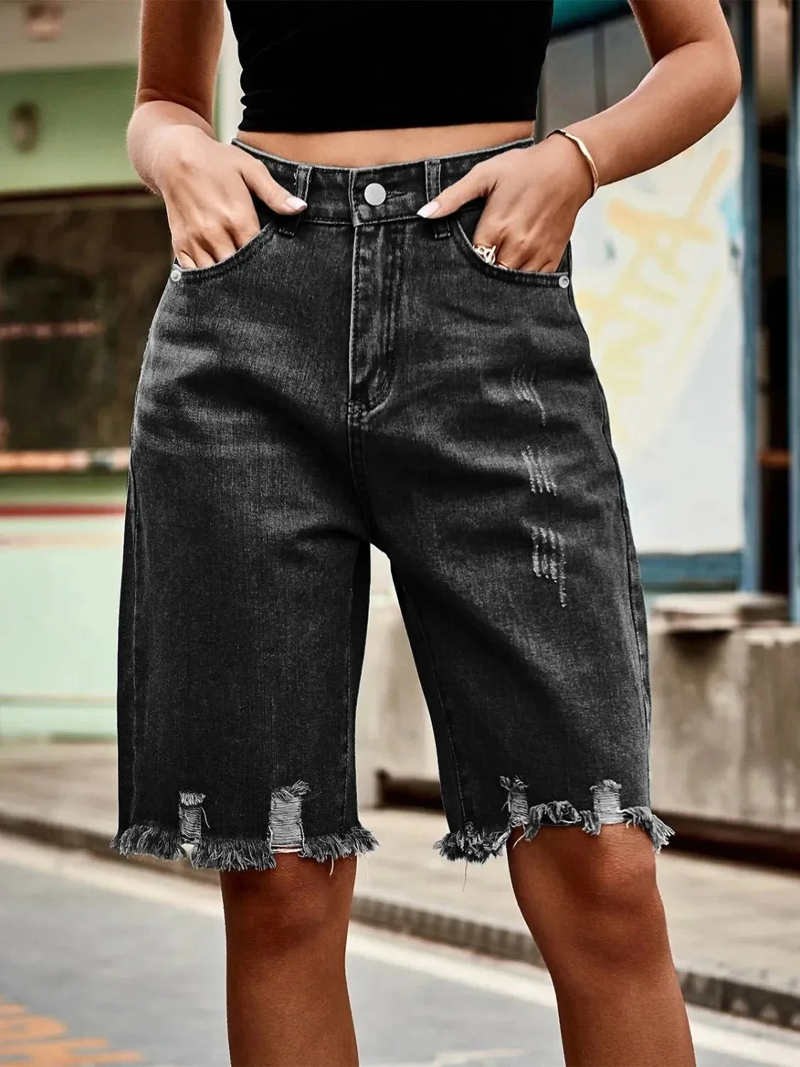 Raw Hem Denim Shorts - VILLA FASHION