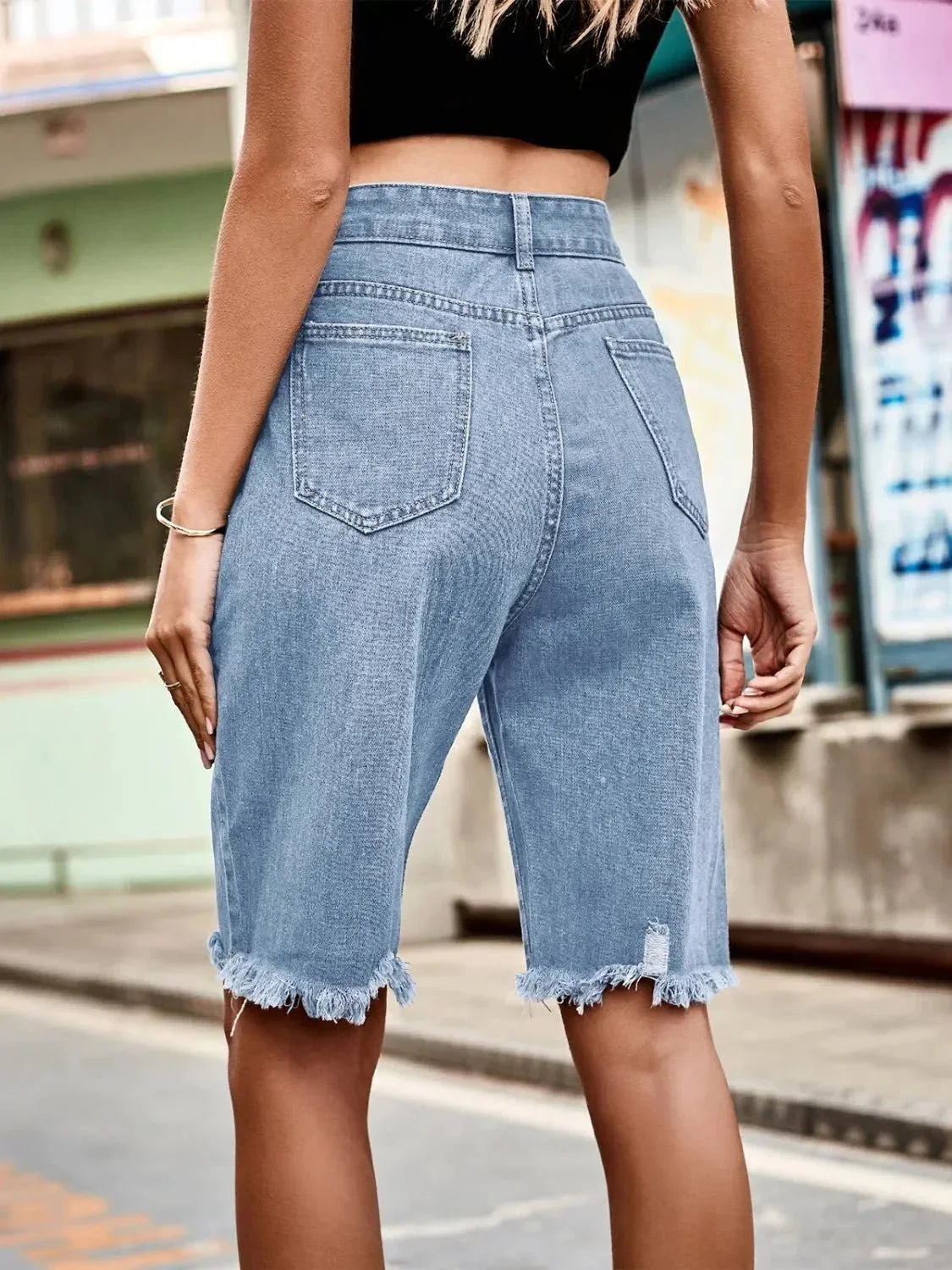 Raw Hem Denim Shorts - VILLA FASHION