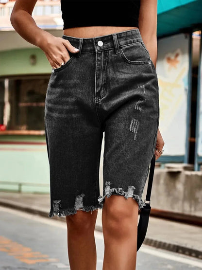 Raw Hem Denim Shorts - VILLA FASHION