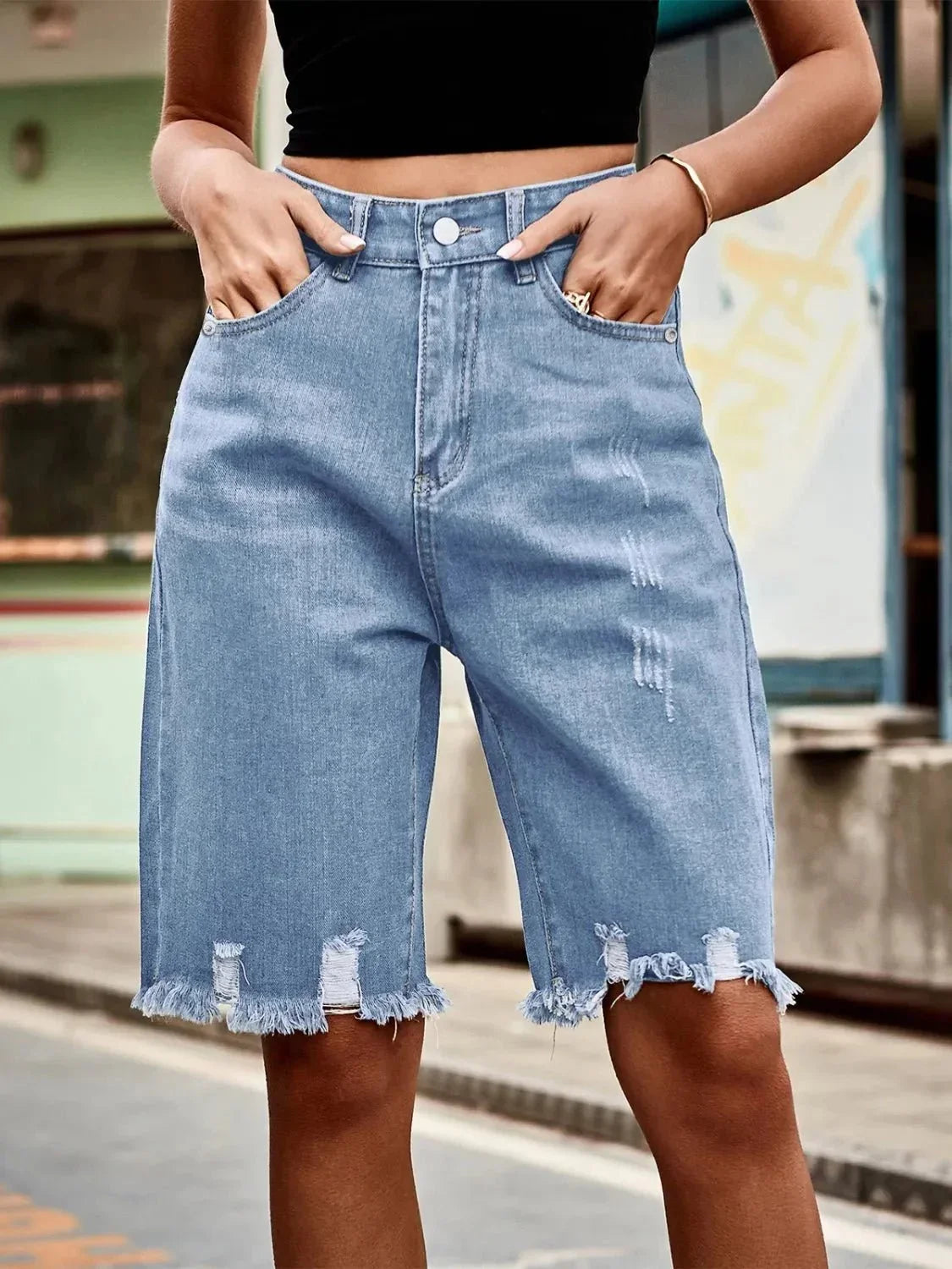 Raw Hem Denim Shorts - VILLA FASHION