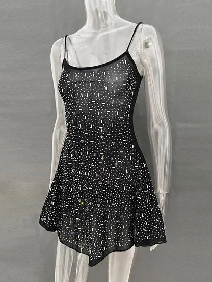 Rhinestone Decor Mini Cami Dress - VILLA FASHION