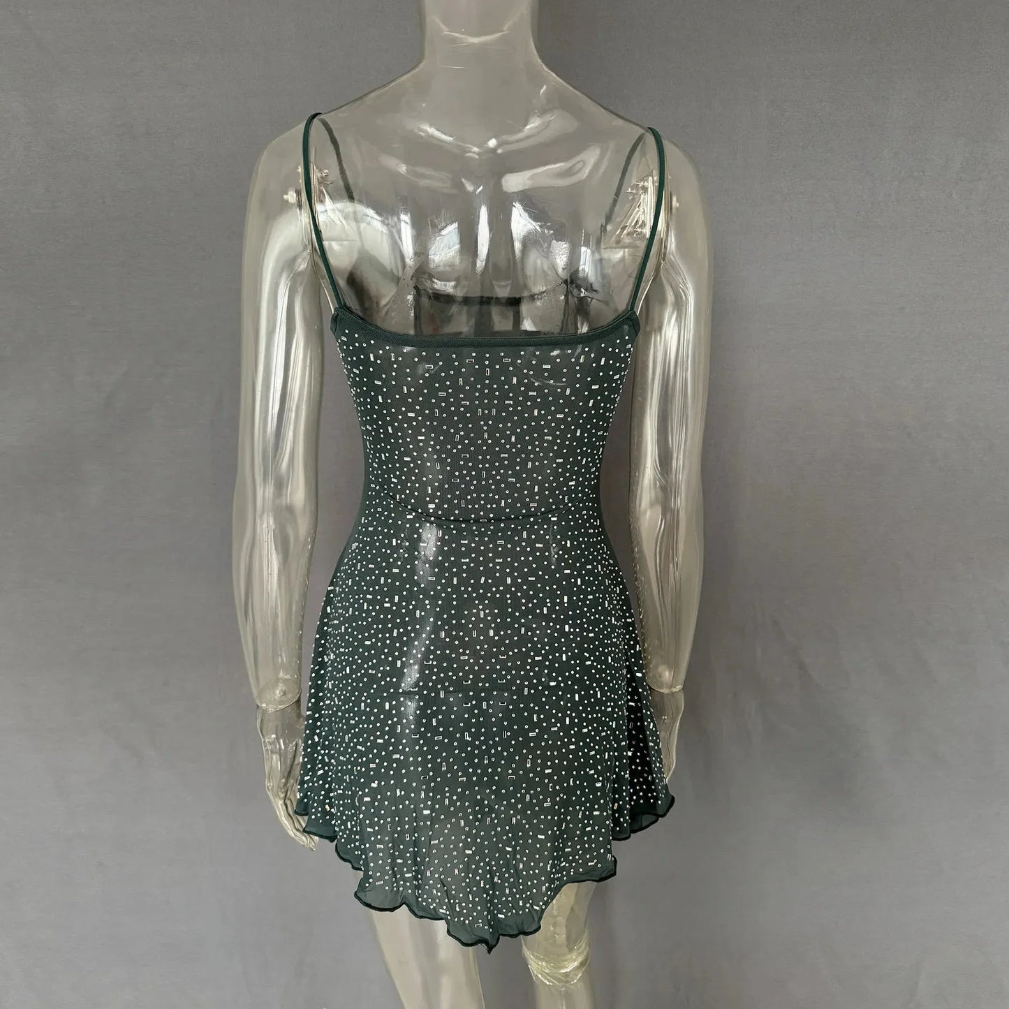 Rhinestone Decor Mini Cami Dress - VILLA FASHION