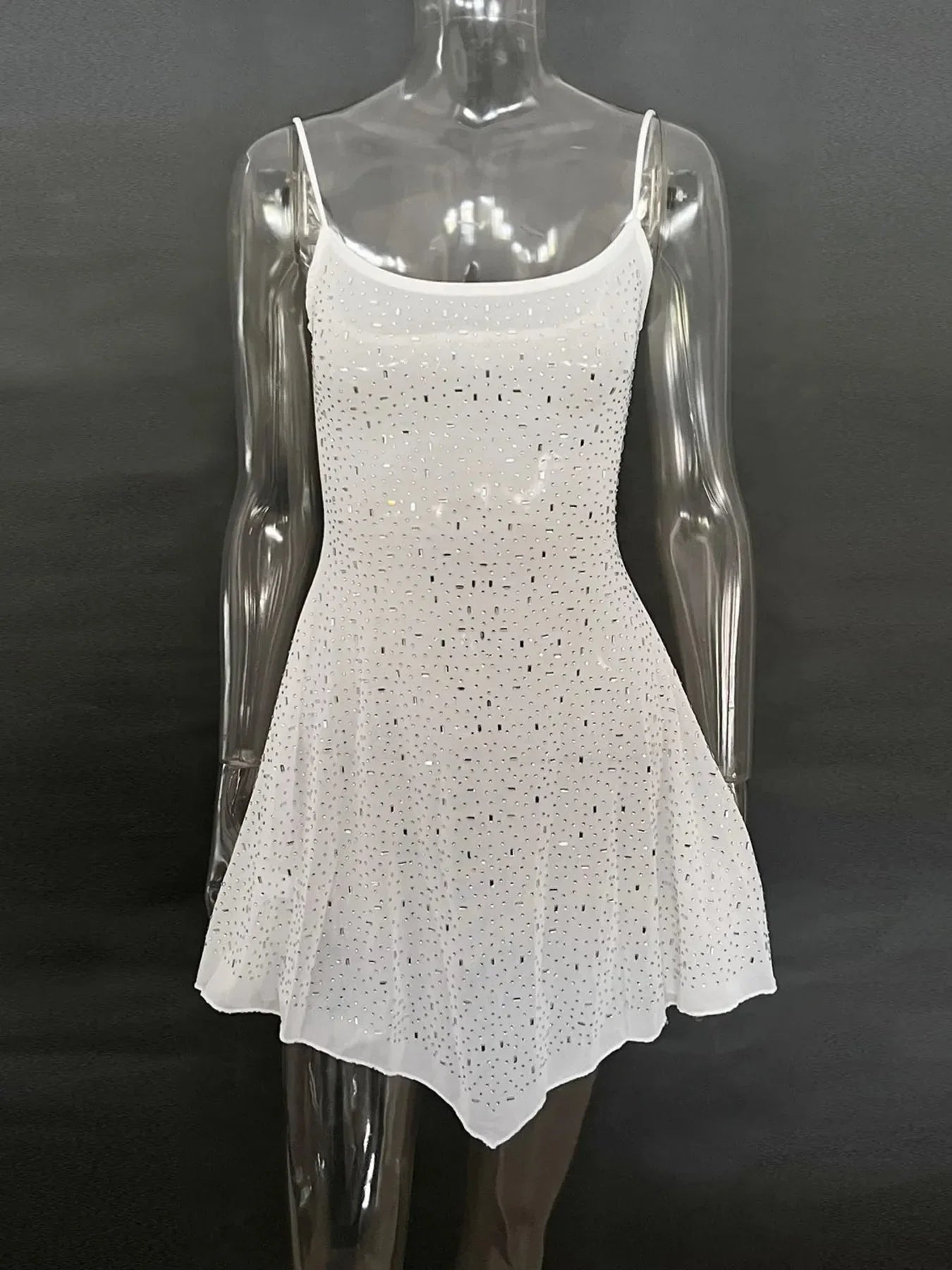 Rhinestone Decor Mini Cami Dress - VILLA FASHION