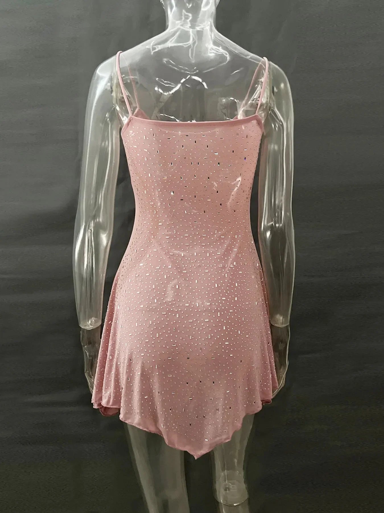 Rhinestone Decor Mini Cami Dress - VILLA FASHION