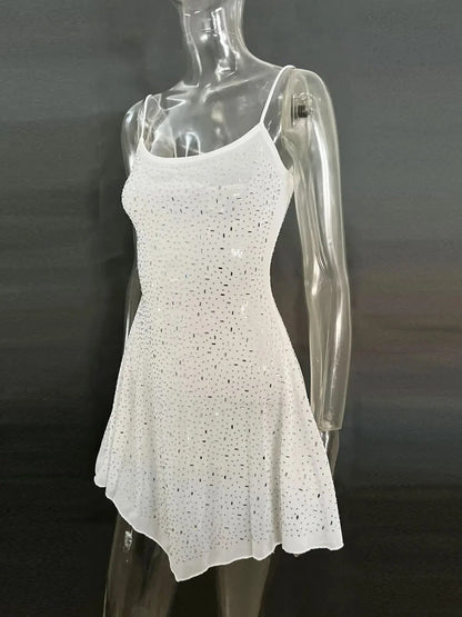 Rhinestone Decor Mini Cami Dress - VILLA FASHION