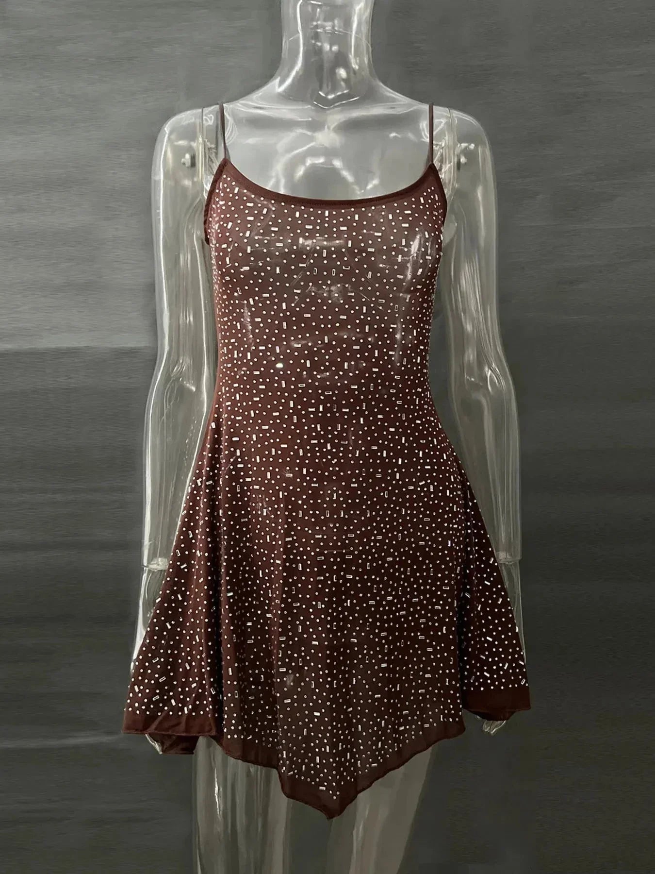 Rhinestone Decor Mini Cami Dress - VILLA FASHION