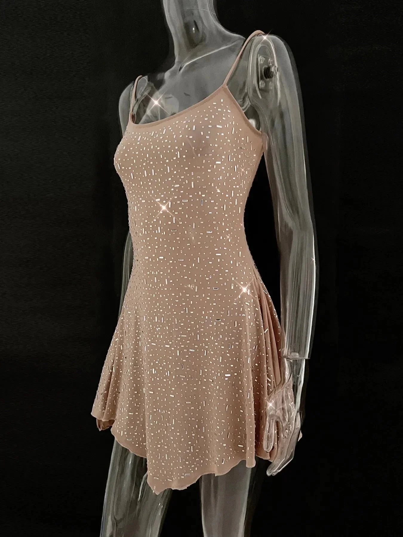 Rhinestone Decor Mini Cami Dress - VILLA FASHION