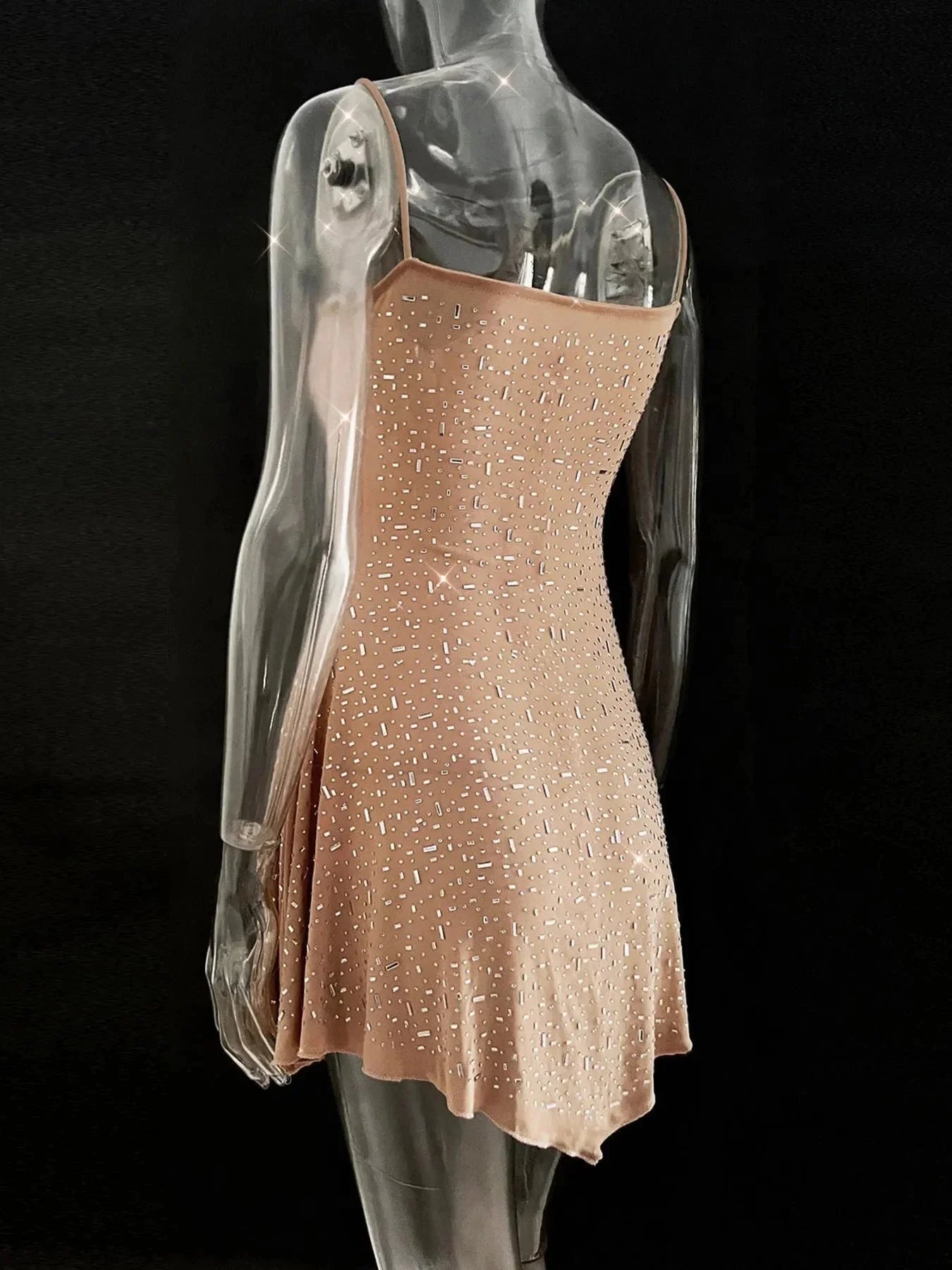 Rhinestone Decor Mini Cami Dress - VILLA FASHION