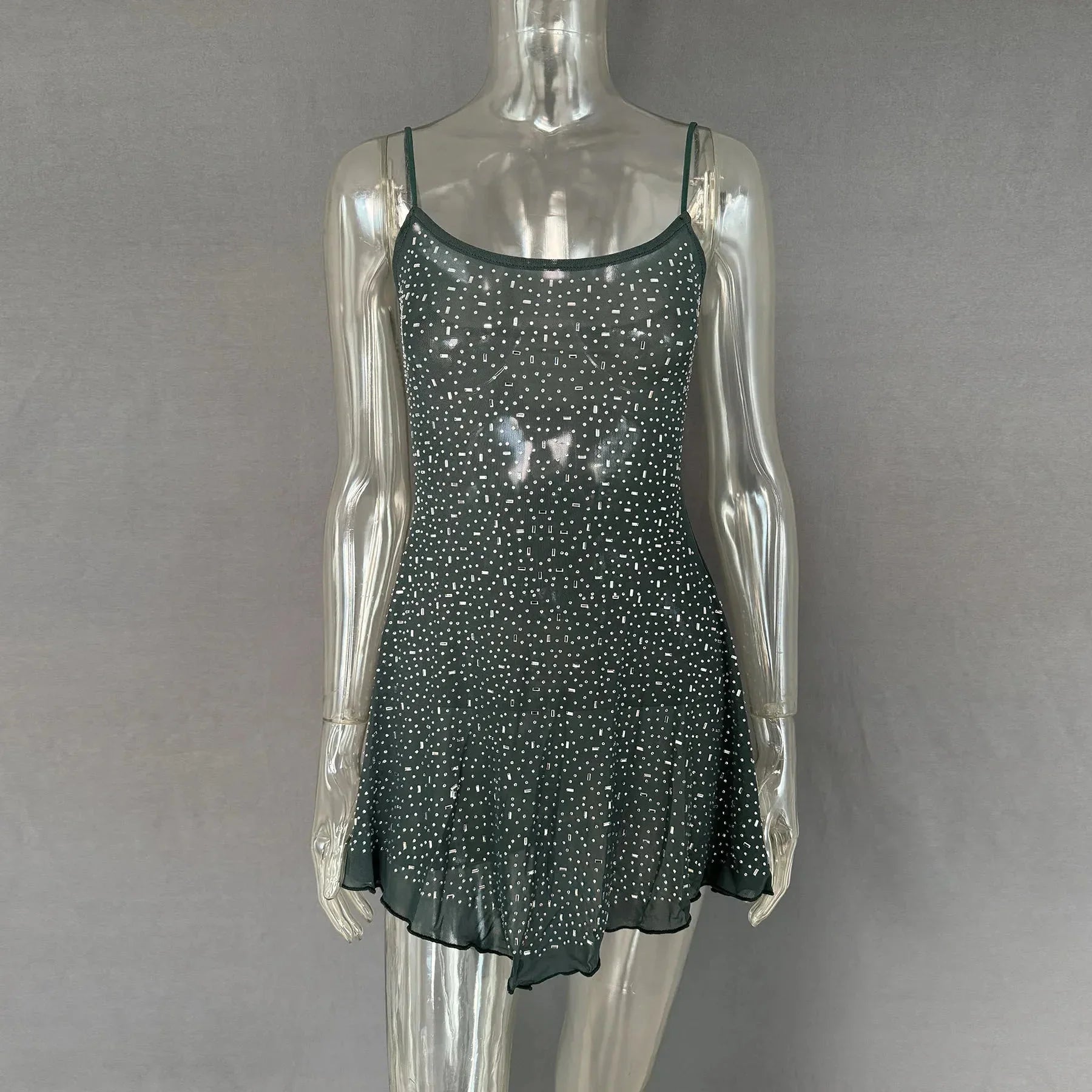 Rhinestone Decor Mini Cami Dress - VILLA FASHION