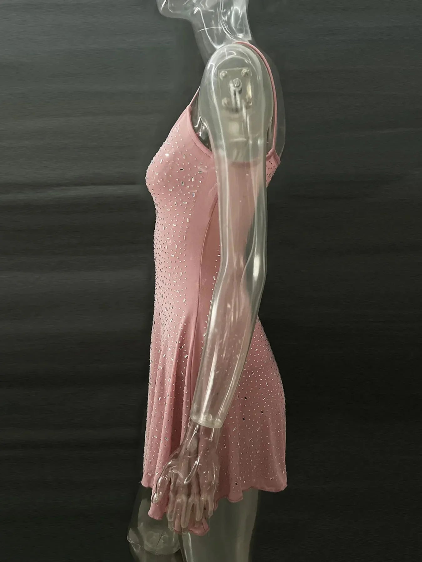 Rhinestone Decor Mini Cami Dress - VILLA FASHION