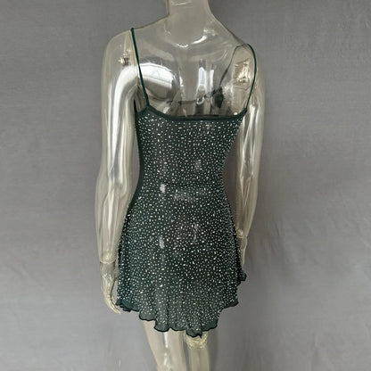 Rhinestone Decor Mini Cami Dress - VILLA FASHION