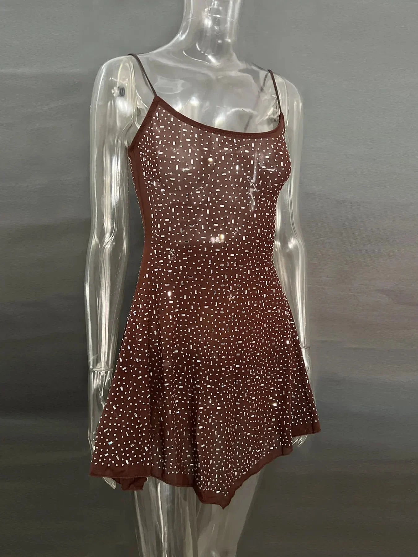 Rhinestone Decor Mini Cami Dress - VILLA FASHION