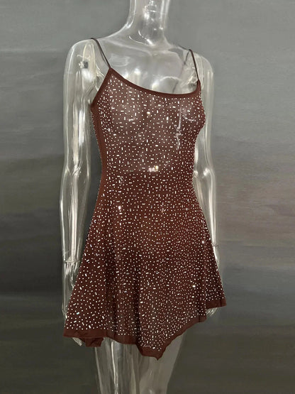 Rhinestone Decor Mini Cami Dress - VILLA FASHION