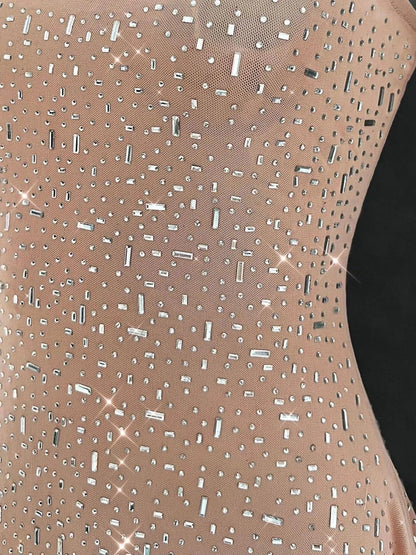 Rhinestone Decor Mini Cami Dress - VILLA FASHION