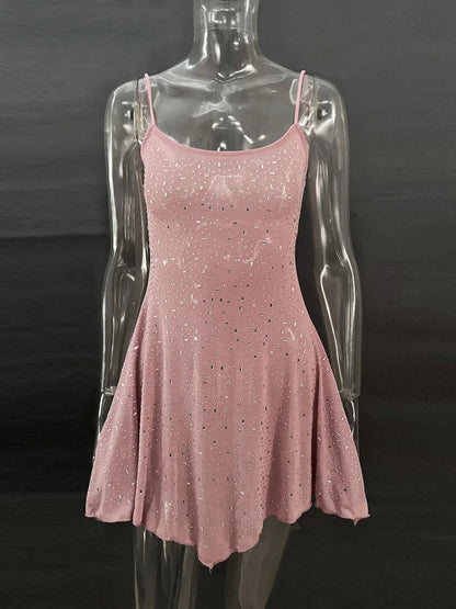 Rhinestone Decor Mini Cami Dress - VILLA FASHION