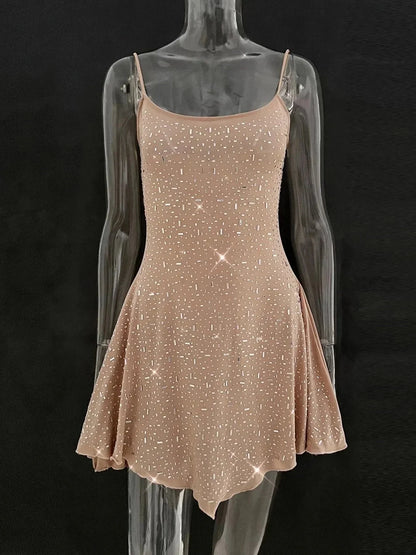 Rhinestone Decor Mini Cami Dress - VILLA FASHION