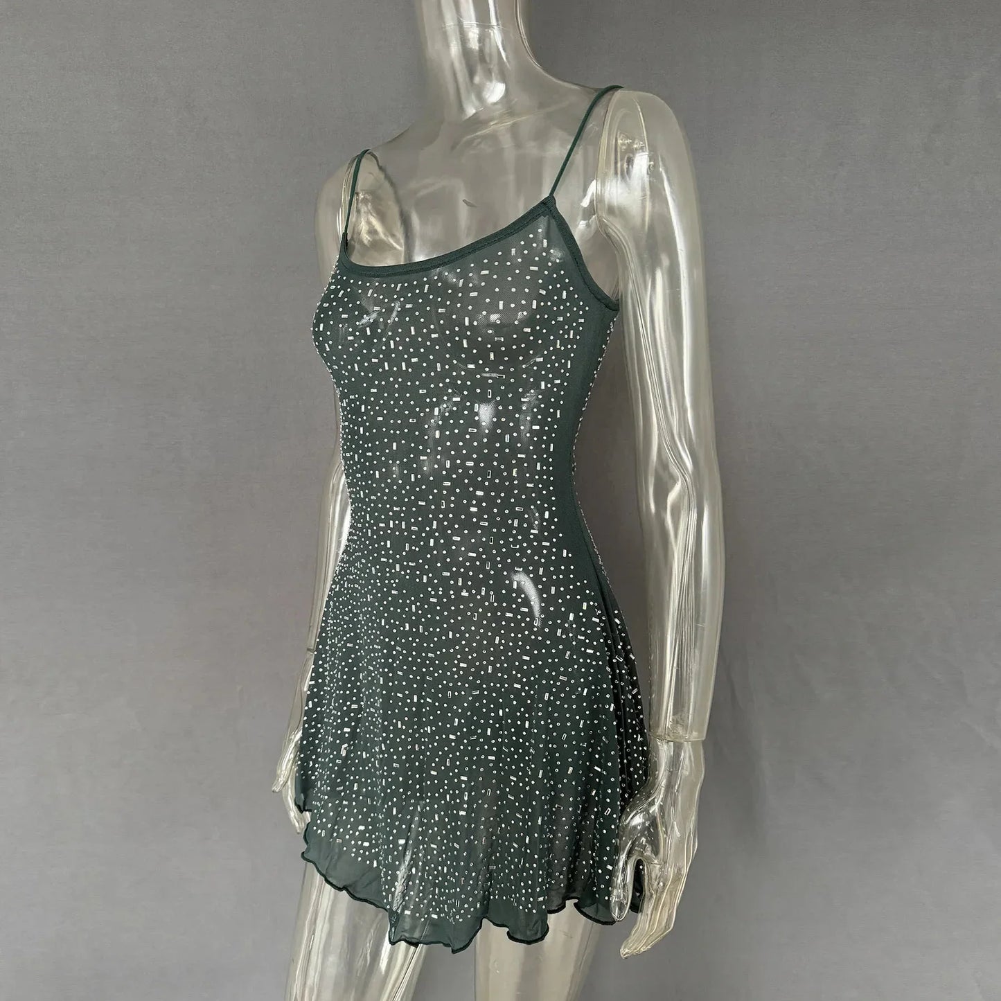 Rhinestone Decor Mini Cami Dress - VILLA FASHION