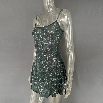 Rhinestone Decor Mini Cami Dress - VILLA FASHION