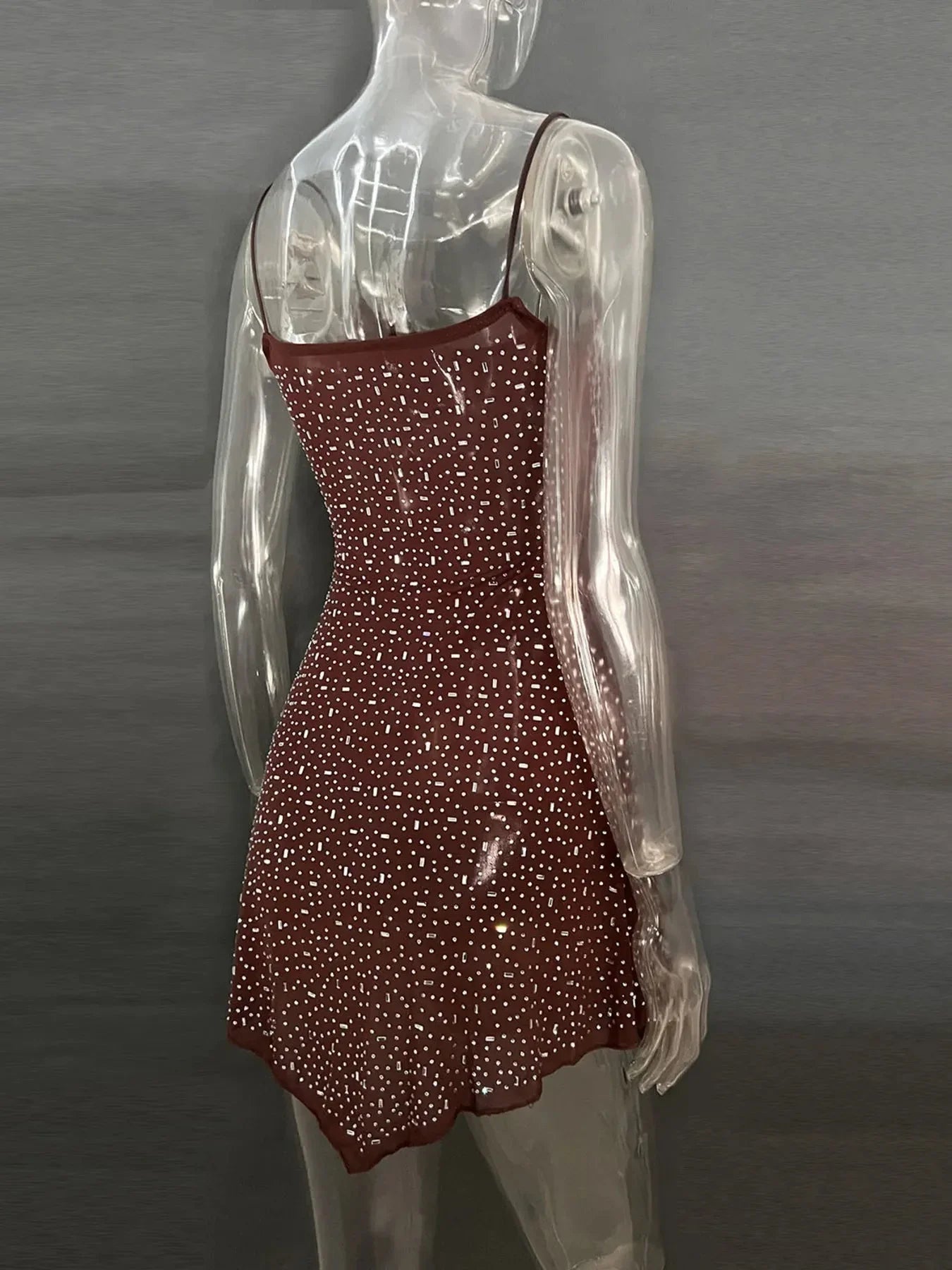 Rhinestone Decor Mini Cami Dress - VILLA FASHION