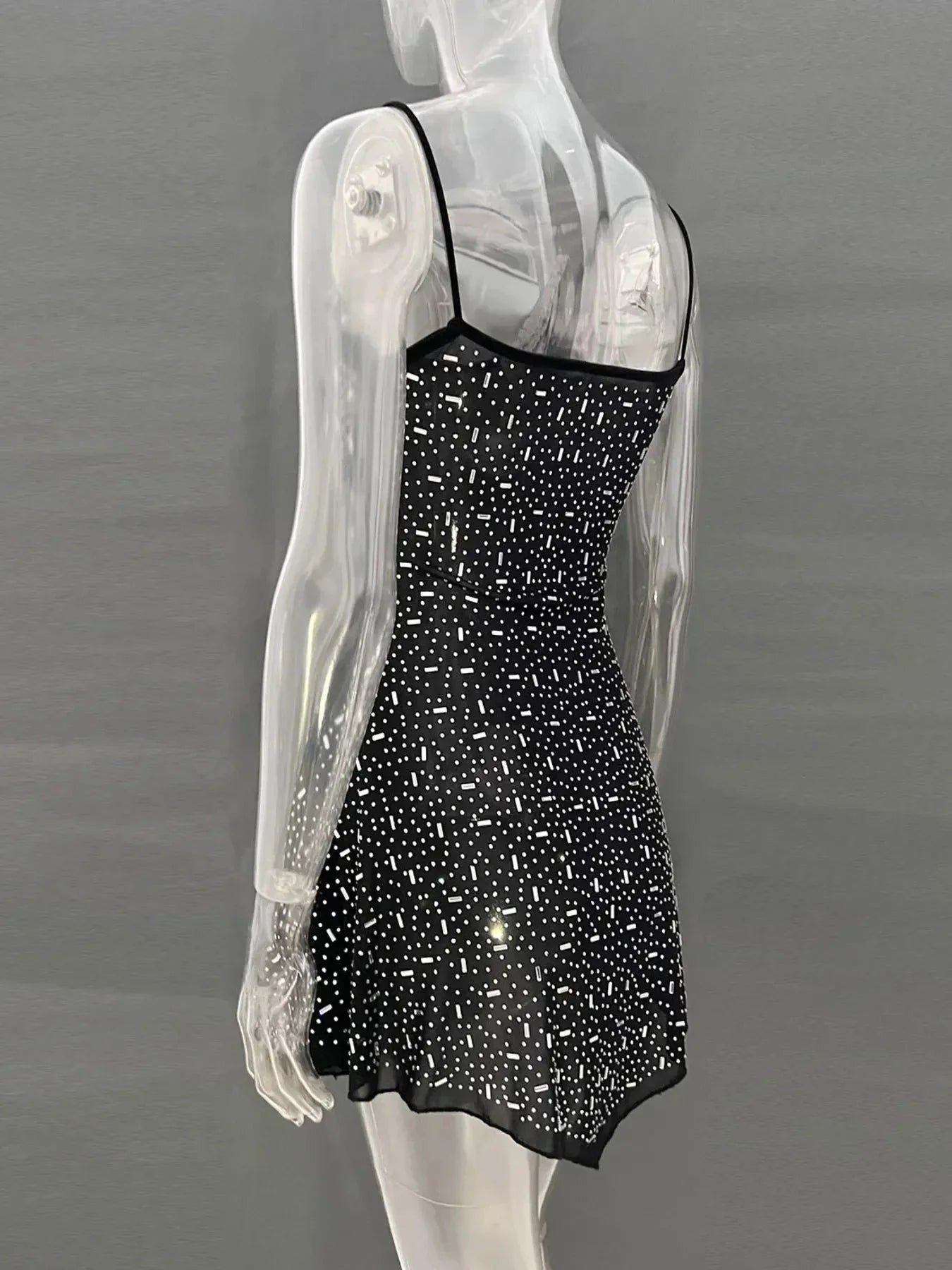 Rhinestone Decor Mini Cami Dress - VILLA FASHION