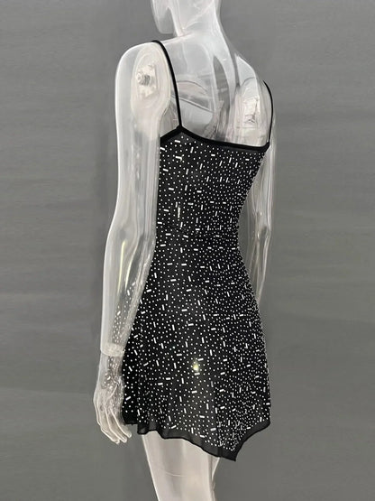 Rhinestone Decor Mini Cami Dress - VILLA FASHION