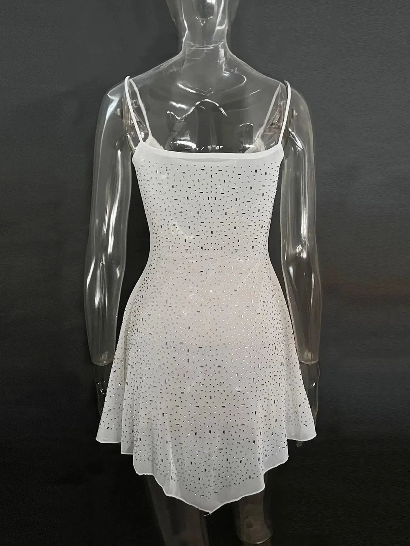 Rhinestone Decor Mini Cami Dress - VILLA FASHION