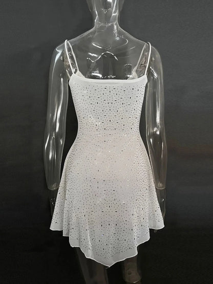 Rhinestone Decor Mini Cami Dress - VILLA FASHION